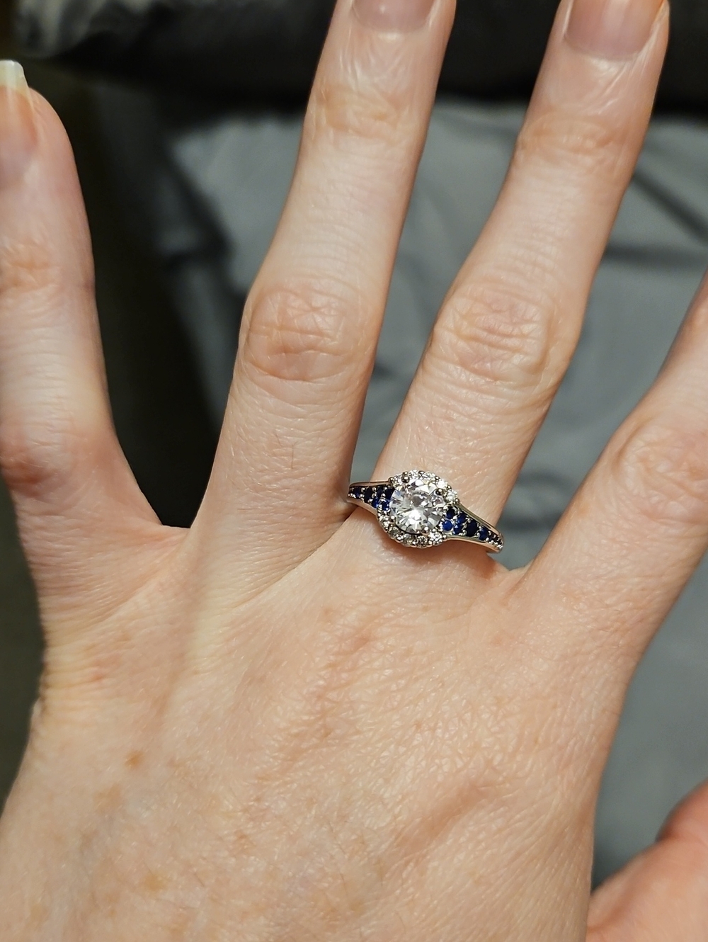 Silver Halo Ring with Blue Accent Stones